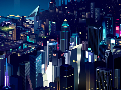 Manhattan agency city cityscape futur illustration landingpage landscape light neon night panorama retro trystram