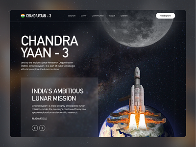 Chandrayaan - 3 🇮🇳 INDIA 🇮🇳 chandrayaan chandrayaan 3 creative design dribbble figma frontend hero india interface isro isro chandrayaan moon rocket space typography ui ux web website