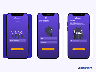 Connect | Communication channel for teams android blue branding design discussion screens empty state home iphone login productivity project screens questions review signup ui ux walkthrough screens