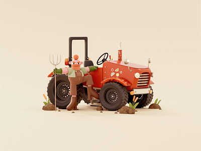 The Farmer 3d blender boots car character characterdesign cinema4d design farmer green illustration lights orange red stickers texture tools tractor wheels