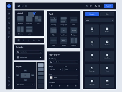 Website Builder UI Elements app branding dashboard design drag and drop builder graphic design illustration page builder page editor typography ui ui element ux web app web builder web editor web page editor web ui element website builder website builder ui