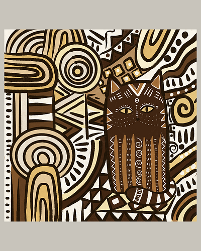 Tribal cat african cat digital art digital illustration earth tones ethnic illustration tribal