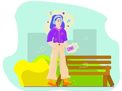 Character music charachter illustration listen to music music nature park relax walk