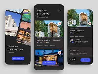 Rental app about app cards dark theme flat rent inspiration mobile real estate rent splash screen ui ux