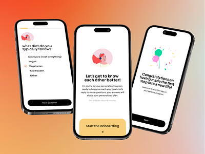 Onboarding Questions app colors creative design illustrations minimal onboarding step trend typ ui ux wizard