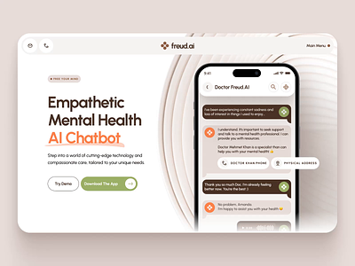 🧠SH freud.ai: Mental Health AI Chatbot Website | Homepage UIUX ai animation app chat chatbot dashboard health healthcare landing page light machine learning mental health mindfulness ui ux virtual assistant virtual care web design website wellness