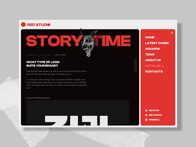 Red Studio Website blog brutalism burger dark theme design bra graphic design logo menu red design ui ux website