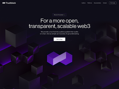 Trustblock website concept 3d blockchain connectivity cubes dark homepage illustration isometric landing page security tech typography ui visual identity web app web design web3 website