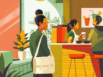 Cafe 2d character design flat illustration vector website
