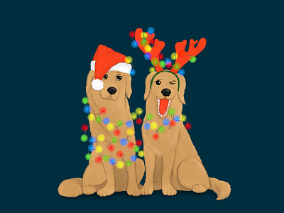merry & bright animation christmas illustration golden retrievers ill0graph illograph illustration merry and bright