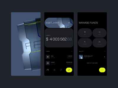 Wallet - Quick Actions 3d balance buy crypto defi etheric fintech interface list qr quick actions receive send sol solana thrc token ui wallet