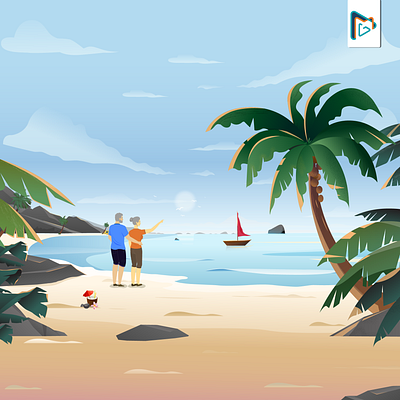 Couple on Beach - Illustration design flat illustration vector