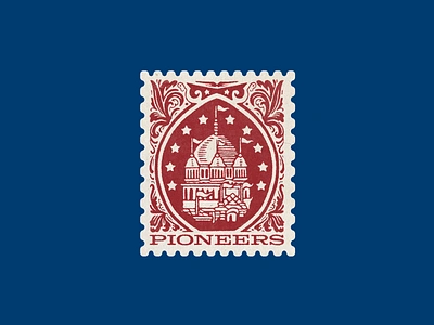 Pioneers Playing Cards - Deck Seal 1800s america branding chicago fair flags flourishes hand drawn illustration logo packaging pioneer playing cards product design stamp stars sticker typography vintage world