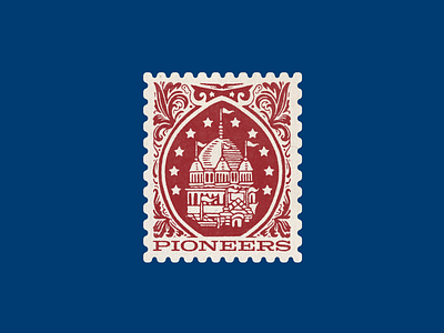 Pioneers Playing Cards - Deck Seal 1800s america branding chicago fair flags flourishes hand drawn illustration logo packaging pioneer playing cards product design stamp stars sticker typography vintage world