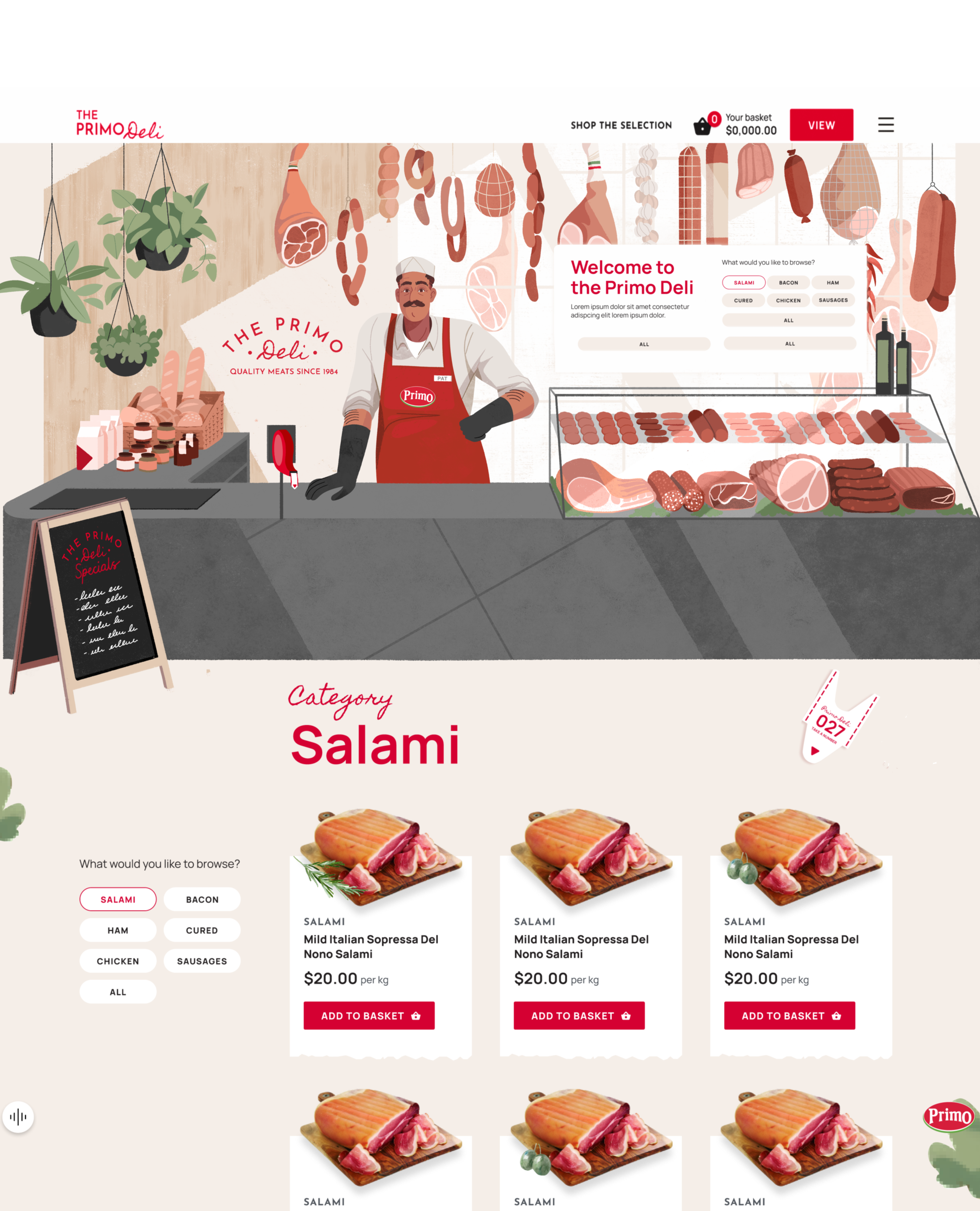 Primo Deli Landing Page Illustrations animated landing page character design digital assets digital illustration illustration landing page landing page illustration