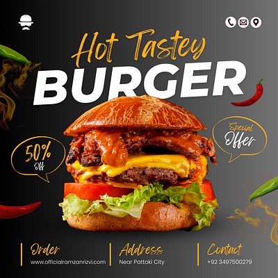 HOT TASTY BUGER branding design graphic design illustration logo social media post typography ui ux vector