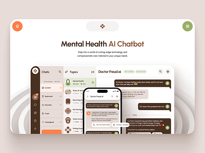 🧠SH freud: Mental Health AI Chatbot Platform | Main Menu UIUX ai app care chat chatbot dashboard health healthcare heatlh landing page machine learning meditation mental health menu mindfulness ui ux virtual assistant web design wellness