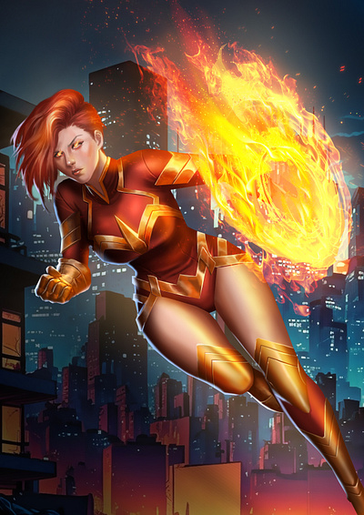 Superheroine - Flame Girl Concept Character Illustration artwork character comic commission concept digital graphic novel illustration superhero visual