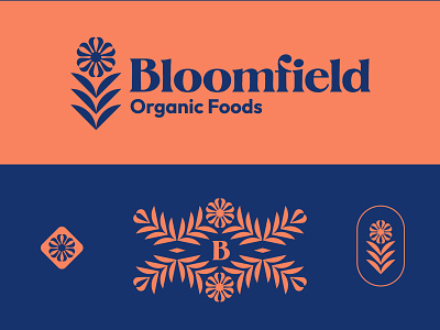 Bloomfield b bloom branding field flower food geometric grains leaves logo monogram organic stem