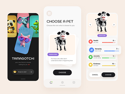 Tamagotchi app 🐣 app cartoon generated ai characters inspiration mobile pets tamagotchi ui ux