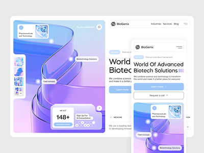 Biotech Landing Page 3d bio lab bio solution biotech biotech startup clinic dna home page landing page medical medicine platform product design qclay research science technology ui ux web app web design