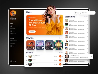 Music Listening Dashboard Design branding clean ui colors dashboard design graphic design illustration landing page design minimal design minimalist minimalistic music app responsive design responsive web design ui uiux design