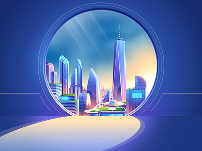 Hello World! branding city design futuristic illustration isometric metropolitan neon pastel sky vector window