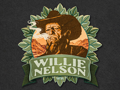 Willie Nelson 2d badge cannabis digital painting illustration marijuana portrait pot procreate retro ribbon weed willie nelson
