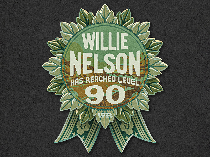 Willie Nelson 90th Birthday 2d badge cannabis digital painting illustration ipad pro marijuana pot procreate retro ribbon type typography weed willie nelson