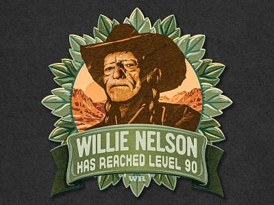 Willie Nelson 2d badge cannabis digital painting illustration ipad pro marijuana portrait pot procreate retro ribbon weed willie nelson