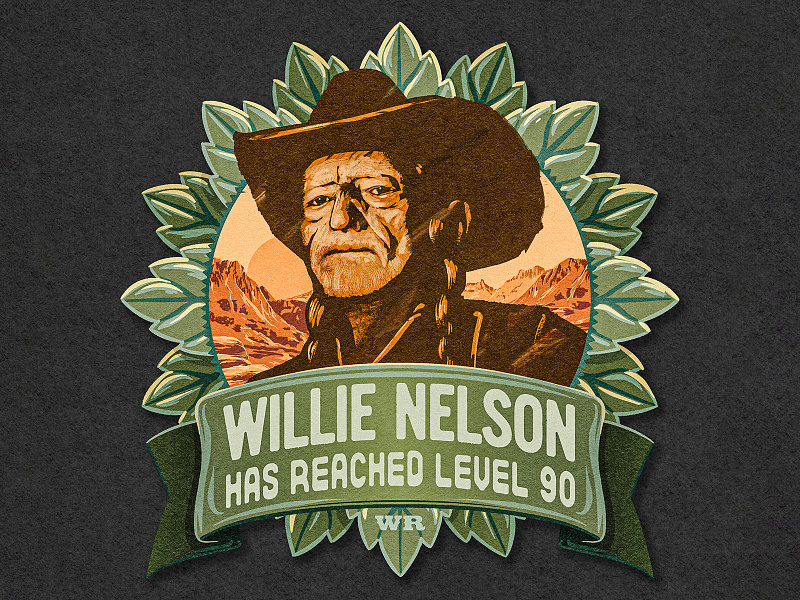 Willie Nelson 2d badge cannabis digital painting illustration ipad pro marijuana portrait pot procreate retro ribbon weed willie nelson