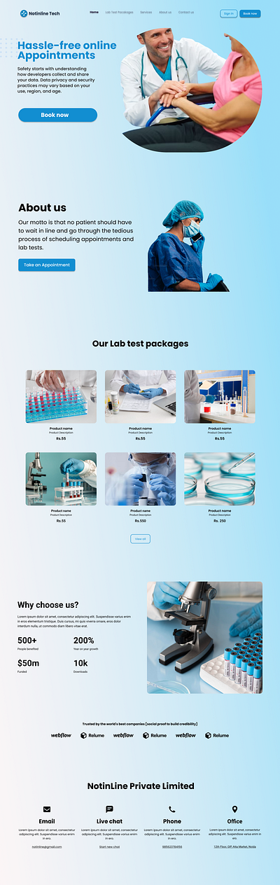 Landing Page of Lab Services app branding design graphic design illustration logo typography ui ux vector