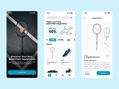 Equipminton Mobile App Exploration app badminton branding design e commerce figma graphic design mobile app racket sport ui uiux design ux