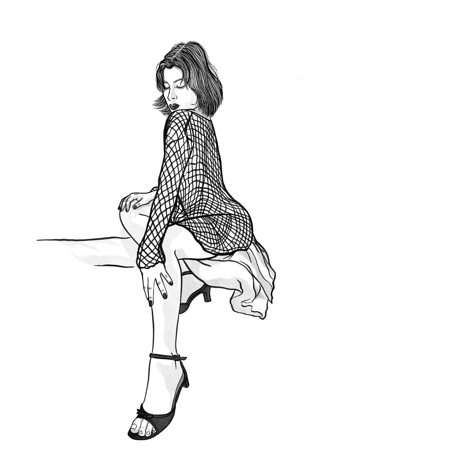 Summer '23 black and white drawing girl hand drawn illustration line work portrait self portrait selfie woman