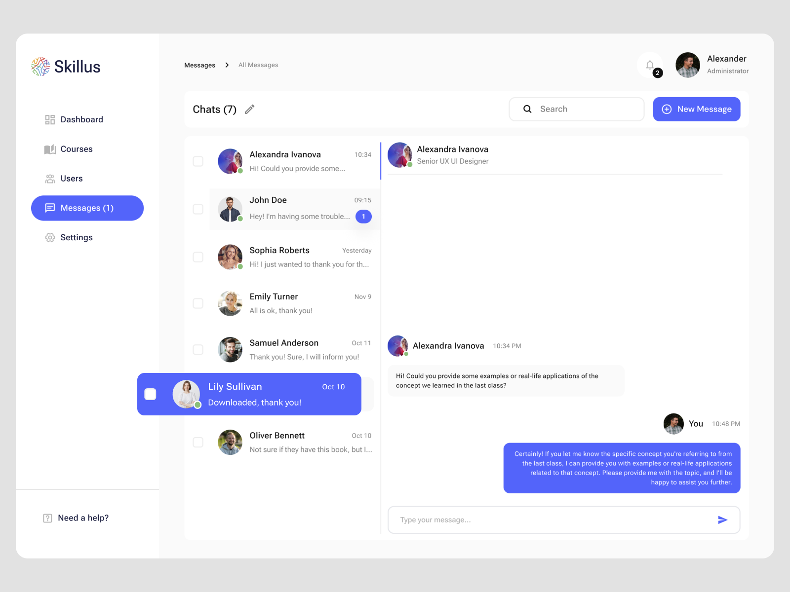 Messenger Design for LMS by Diana Afanasyeva on Dribbble