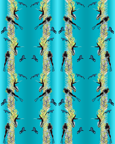 Pattern 2 blue divers illustration