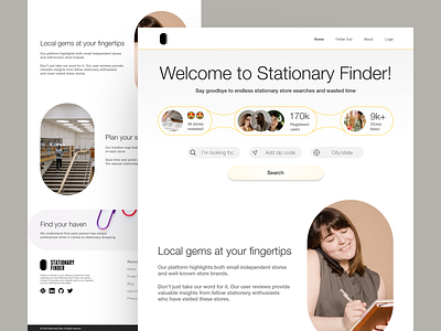 Stationary Finder: Landing Page / Home Page UI adobe xd case study casestudy filter geo location hi fi high fidelity prototype landing page landingpage map navigation mapping pexels.com saas social good stationary store ux case study web website yellow pages
