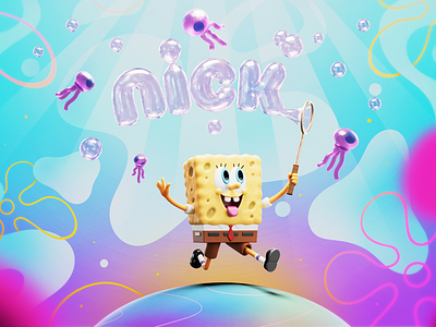 SpongeBob SquarePants 2d 3d 3dillustration branding bright c4d cartoon character cinema4d colors colours design fun illustration run spongebob ui