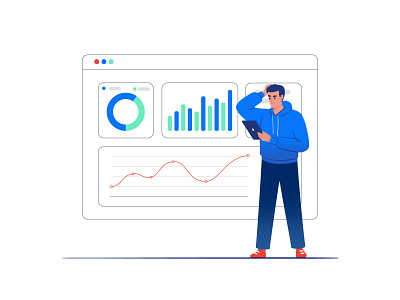 End-to-end analytics - illustration for post advertising business character diagram end to end analytics flat graph illustration marketing seo vector