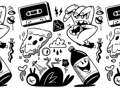 Tattoo Flash - All the fun things. bird blake stevenson cartoon cassette character design cute design diamond eye ball hand illustration jetpacks and rollerskates logo pizza retro space ship tattoo tooth ui