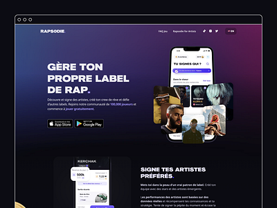 Mobile game landing page revamping fantasy label game landing page mobile music rap rapper ui ux web3