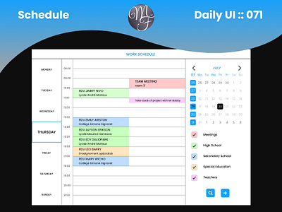 Schedule Daily UI 071 application business calendar daily ui date design edt education graphic design hours illustration schedule school tool ui ux widget work