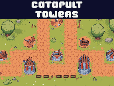 Catapult Towers Pixel Art for Tower Defense 2d asset assets defense fantasy game game assets gamedev indie indie game pixel pixelart pixelated rpg sprites spritesheet top down topdown towerdefence towerdefense