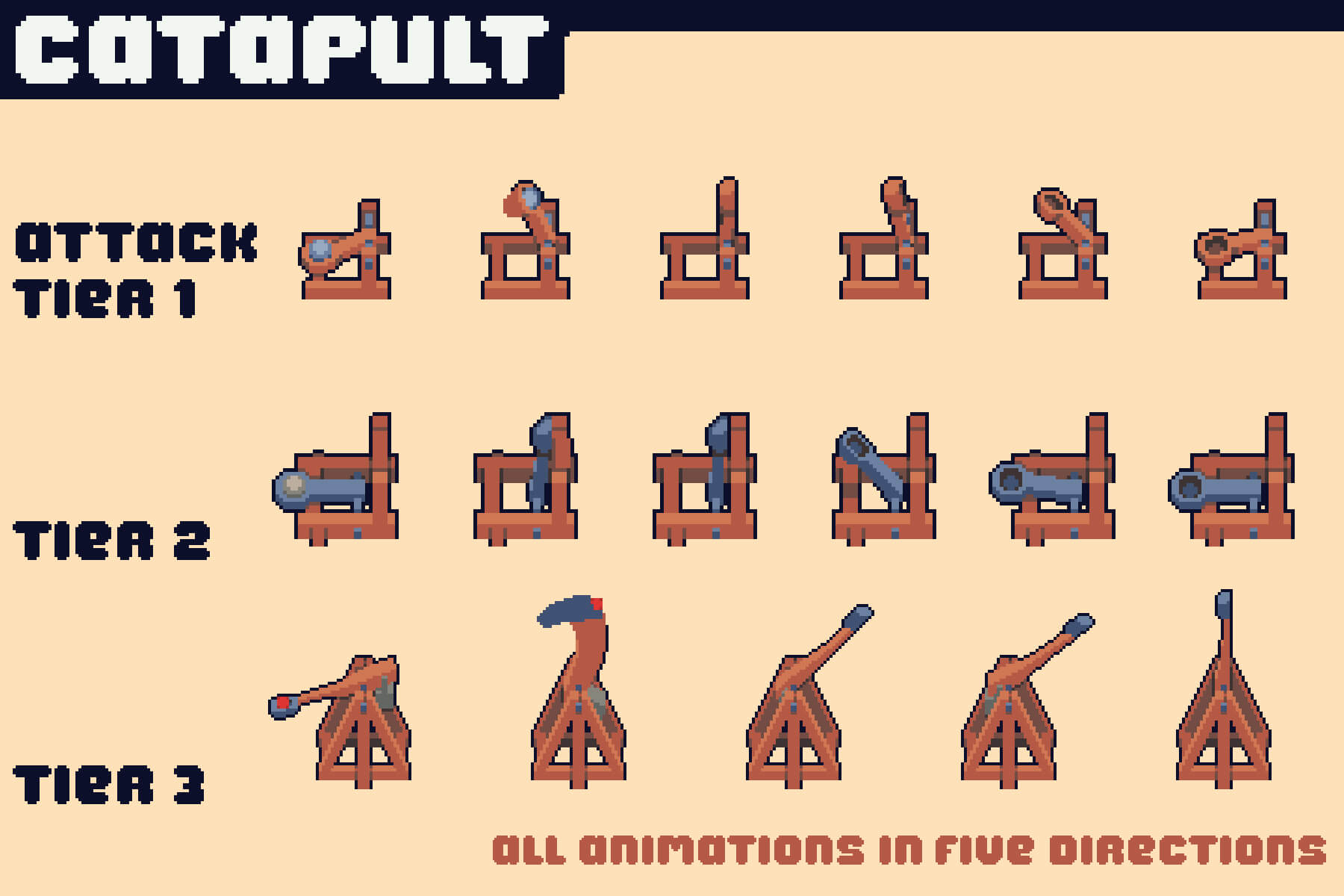 Catapult Towers Pixel Art for Tower Defense by 2D Game Assets on Dribbble