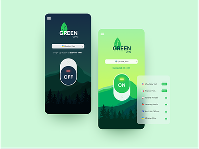 GreenVPN. Mobile App UI Design app application branding clean design illustration ios app logo modern ui user interface vpn