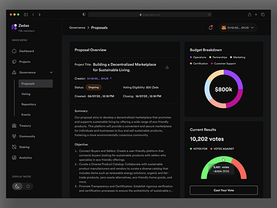 DAO Dashboard analytics dao dark theme dashboard product designer proposal ui ui designer ux ux designer web3
