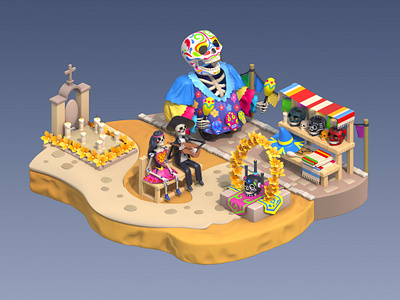 Day of the Dead 3d 3dart 3dsmax day of the dead fantasy enviroment game game art game enviroment match 3 mobile game stylized