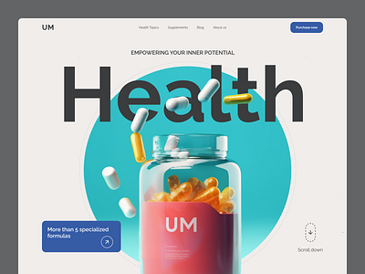 Health supplements landing page clear design color design health healthcare landing supplements ui ux visual