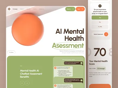 🧠SH freud.ai: Mental Health AI Chatbot Website | Assessment UI ai app chatbot dashboard gpt green health landing page meditation mental health mindfulness minimal therapy ui ux virtual assistant virtual care web design website wellness