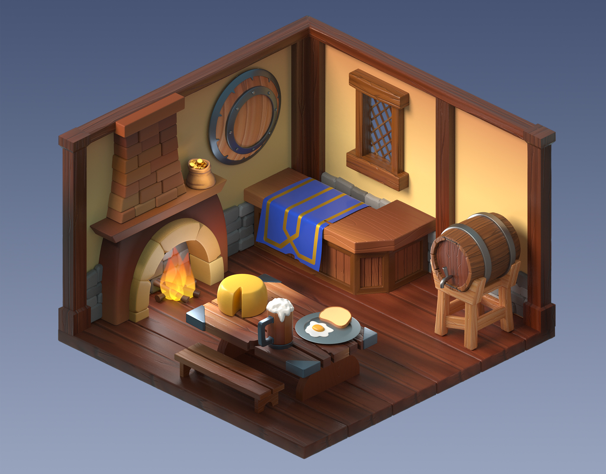 Guild Hall 3d 3d art 3d modeling 3d room desing 3dsmax cg art enviroment fantasy enviroment game art game enviroment graphic design iso isometric art isometric room ui